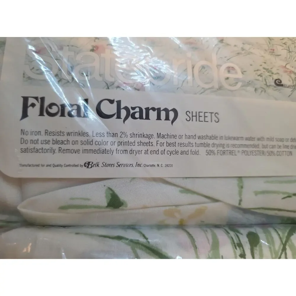 Vtg Statepride Double Fitted And Flat Sheets Floral Charm No Iron